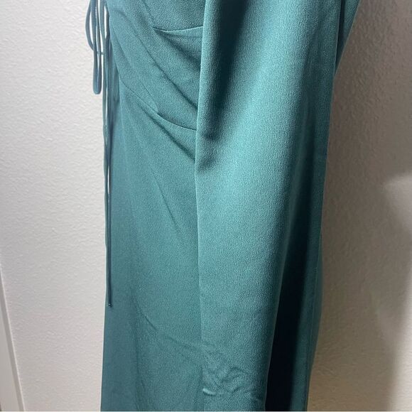 Abercrombie & Fitch XS Tall Long-Sleeve Front Tie Mini Dress Dark Teal - Picture 6 of 8